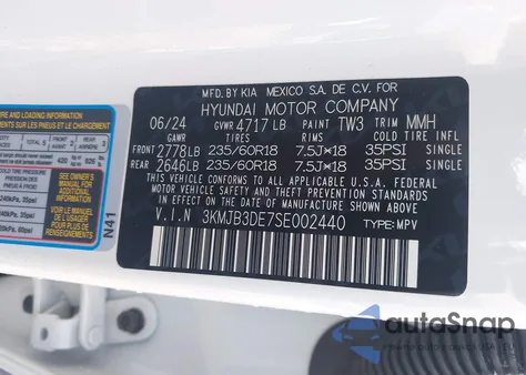 2025 Hyundai Tucson Sel from USA, damaged, VIN 3KMJB3DE7SE002440